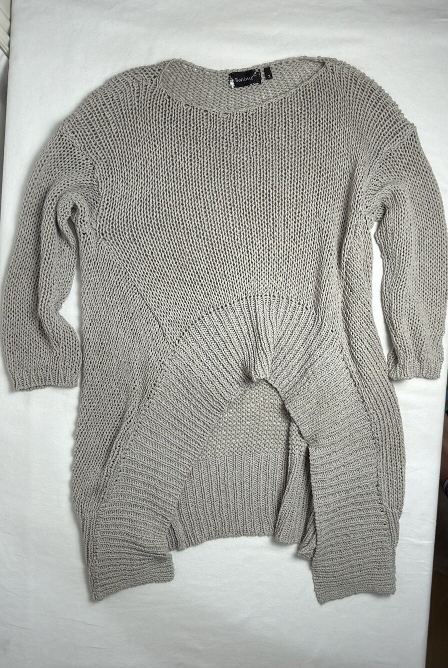 Boheme Italy Size 2 Taupe Cotton Blend Asymmetrical Tunic Sweater Lagenlook